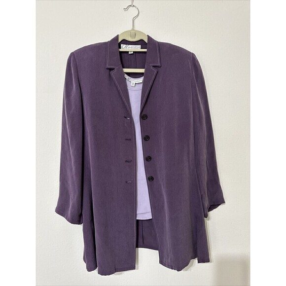 2 Piece Travis Ayers Purple Dressbarn 100% Silk Suit Size 10 Top and Blazer A43 - Picture 1 of 2